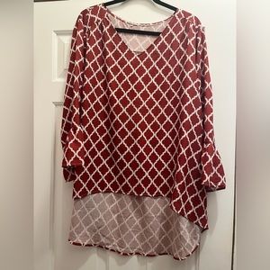 Red tunic top with bell sleeves (size XL)